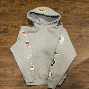 Gray Hoodie with Graphic Patches
